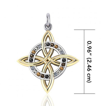 A beautiful interpretation of traditional Celtic ~ Celtic Four-Point Sterling Silver Jewelry Pendant with 18k Gold Plated MPD1809 - Jewelry